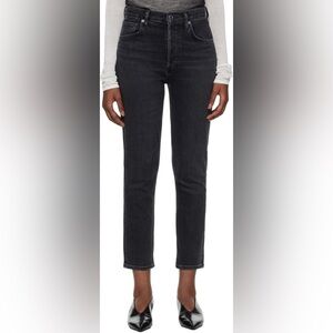 Agolde Black Riley High Rise Straight Jeans